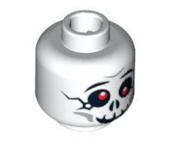 Minifigure, Head Skull Cracked with Red Eyes and Grin Pattern - Hollow Stud