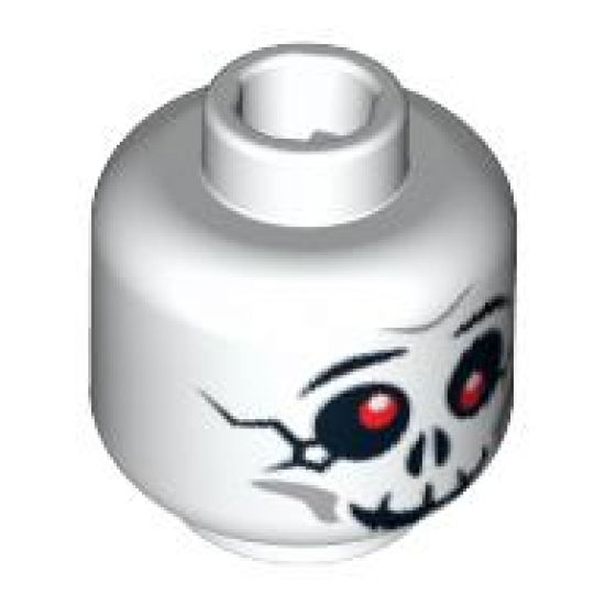 Minifigure, Head Skull Cracked with Red Eyes and Grin Pattern - Hollow Stud