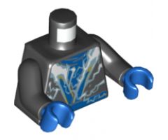 Torso Ninja Robe with Blue Belt and Sash and Spinjitzu Lightning Burst Pattern / Black Arms / Blue Hands
