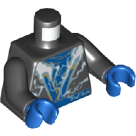 Torso Ninja Robe with Blue Belt and Sash and Spinjitzu Lightning Burst Pattern / Black Arms / Blue Hands