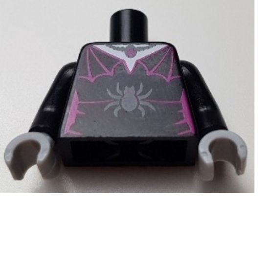 Torso Female Outline with Magenta Spider Web Trim, Necklace and Dark Bluish Gray Spider Pattern / Black Arms / Light Bluish Gray Hands