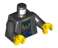 Torso Ninjago Jacket, Dark Blue Undershirt with Red and Yellow Pixels Bars Pattern / Black Arms / Yellow Hands