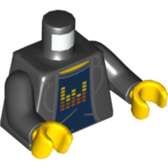 Torso Ninjago Jacket, Dark Blue Undershirt with Red and Yellow Pixels Bars Pattern / Black Arms / Yellow Hands