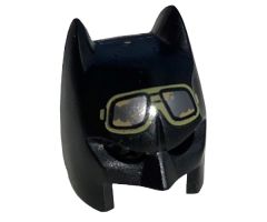 Minifigure, Headgear Mask Batman Cowl (Open Chin) with Olive Green Goggles with Silver Frames and Tan Dirt Pattern