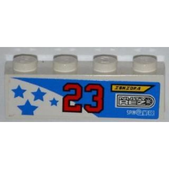 Brick 1 x 4 with Blue Stars, Number '23', 'ZENZORA', 'NUTY REZ' and 'SPIN WEAR' Pattern Model Right (Sticker) - Set 8125