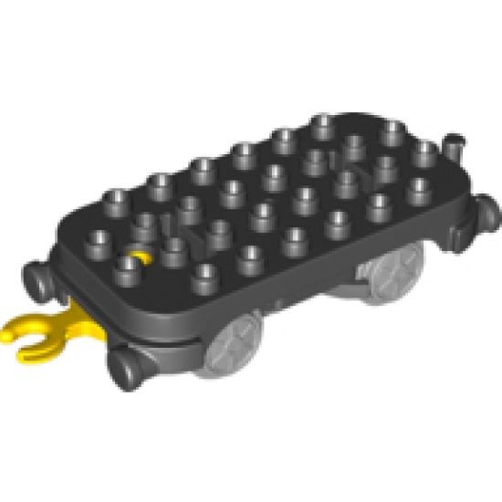 Duplo, Train Base 4 x 8 with Rounded Corners, Light Bluish Gray Train Wheels and Yellow Movable Hook