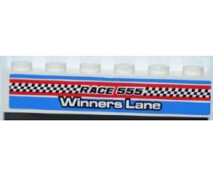 Brick 1 x 6 with 'RACE 555', 'WINNERS LANE' and Checkered Flag Pattern (Sticker) - Set 8125