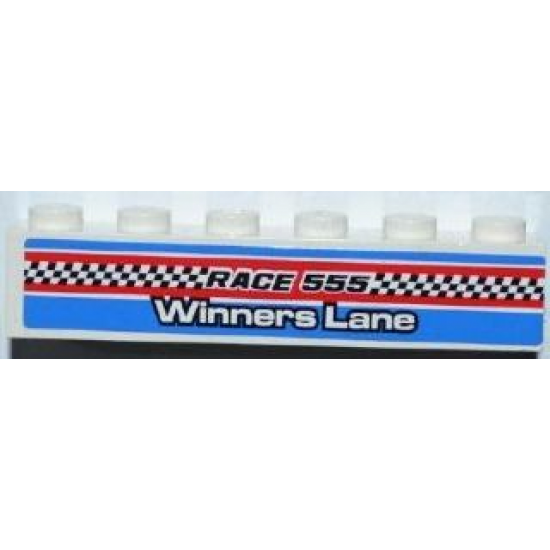 Brick 1 x 6 with 'RACE 555', 'WINNERS LANE' and Checkered Flag Pattern (Sticker) - Set 8125