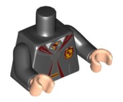 Torso Hogwarts Robe Clasped over Dark Bluish Gray Sweater, Dark Red and Bright Light Orange Tie and Trim Pattern / Black Arms / Light Nougat Hands