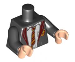 Torso Hogwarts Robe over White Shirt, Dark Red and Bright Light Orange Rumpled Tie and Trim Pattern / Black Arms / Light Nougat Hands