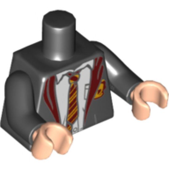 Torso Hogwarts Robe over White Shirt, Dark Red and Bright Light Orange Rumpled Tie and Trim Pattern / Black Arms / Light Nougat Hands