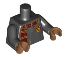 Torso Hogwarts Robe Clasped over Sweater, Dark Red and Bright Light Orange Scarf and Trim Pattern / Black Arms / Medium Nougat Hands