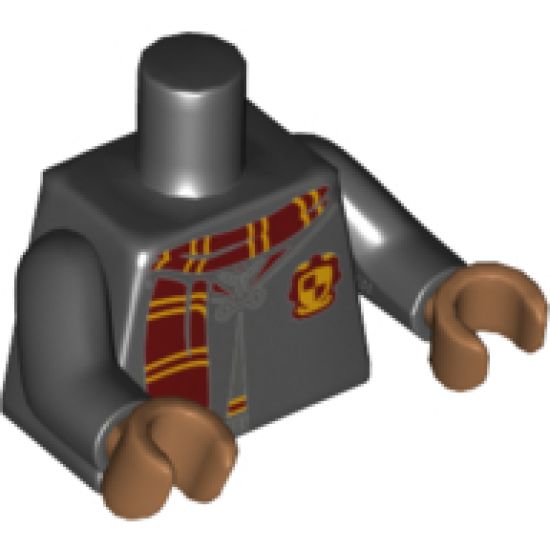Torso Hogwarts Robe Clasped over Sweater, Dark Red and Bright Light Orange Scarf and Trim Pattern / Black Arms / Medium Nougat Hands