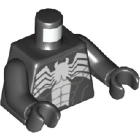 Torso Spider-Man Dark Bluish Gray Muscles Outline with White Wide Spider Front and Back Pattern (Venom) / Black Arms / Black Hands