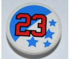 Road Sign 2 x 2 Round with Clip with Red Number 23 and Blue Stars Pattern (Sticker) - Set 8125