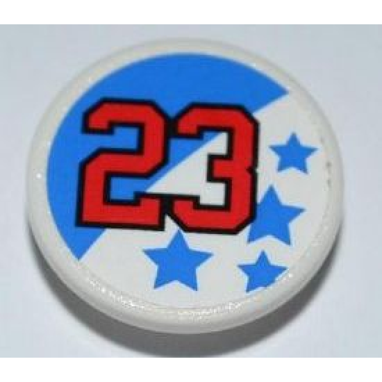 Road Sign 2 x 2 Round with Clip with Red Number 23 and Blue Stars Pattern (Sticker) - Set 8125
