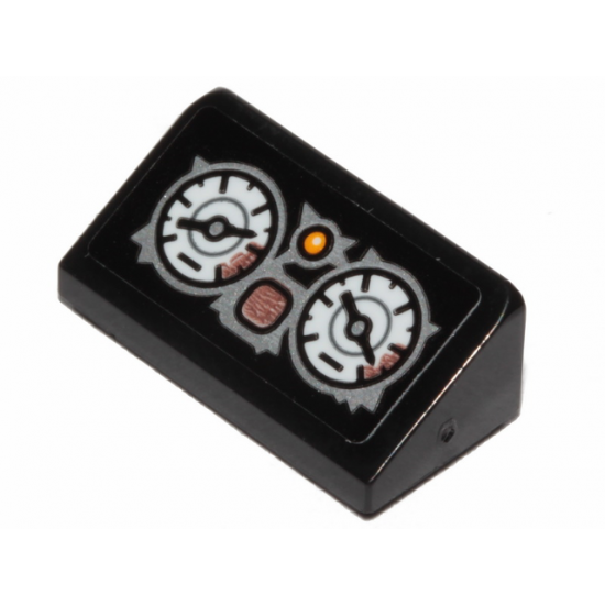 Slope 30 1 x 2 x 2/3 with 2 White Gauges and Orange Button Pattern (Sticker) - Set 70829