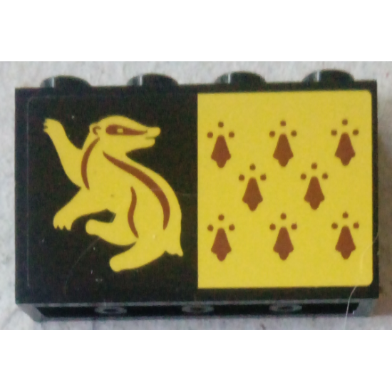 Panel 1 x 4 x 2 with Side Supports - Hollow Studs with 8 Red Spires and Yellow Badger on Black Background Pattern (Sticker) - Set 75956