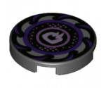 Tile, Round 2 x 2 with Bottom Stud Holder with Dark Purple and Silver Saw Blade, Circles in Center Pattern