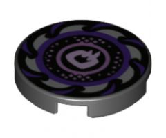 Tile, Round 2 x 2 with Bottom Stud Holder with Dark Purple and Silver Saw Blade, Circles in Center Pattern