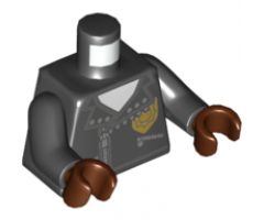 Torso Police Silver Zippers and Rivets, Gold Badge Front, Gold Emblem with Minifigure Head and Wrenches Back Pattern / Black Arms / Reddish Brown Hands