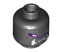 Minifigure, Head Alien, Dark Bluish Gray Forehead/Cheek Markings, Magenta and Bright Pink Eyes with Dark Purple Outlines, Fangs Pattern - Hollow Stud