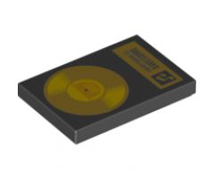 Tile 2 x 3 with Gold Record 'EVERYTHING IS AWESOME' Pattern