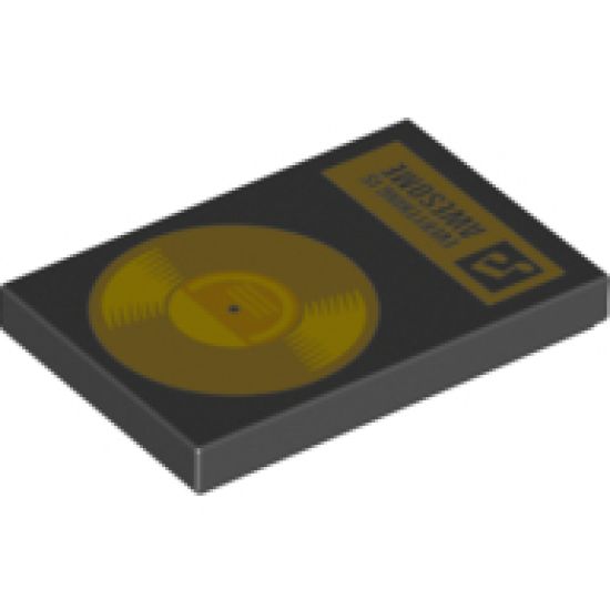 Tile 2 x 3 with Gold Record 'EVERYTHING IS AWESOME' Pattern