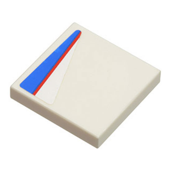 Tile 2 x 2 with Red Line on Blue and White Pattern Model Right Side (Sticker) - Set 8125