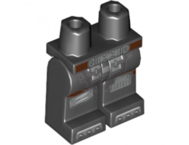 Hips and Legs with Silver Bat Buckle, Knee Pads, Toe Plates, and Dark Bluish Gray Tattered Cloth Pattern