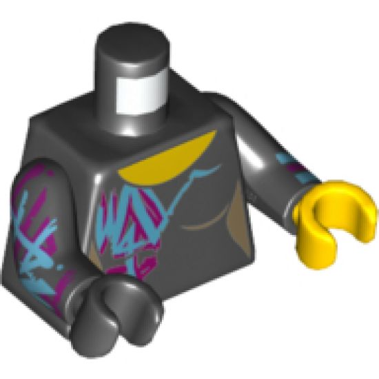 Torso Female Purple and Medium Azure Markings Pattern / Black Arm Left with Wyldstyle Cuff / Black Arm Right with Purple and Blue Markings / Yellow Hand Left / Black Hand Right