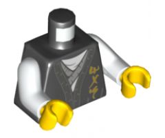 Torso Robe with Dark Bluish Gray Hem, Gold Ninjago Logogram 'MAS', Light Bluish Gray Tunic Pattern / White Arms / Yellow Hands