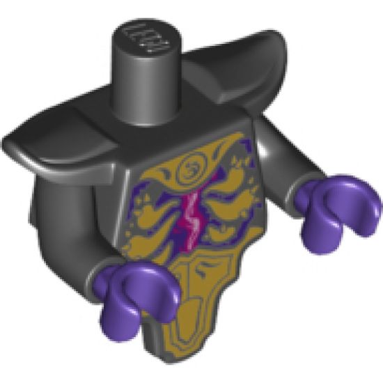 Torso, Modified Short with Smooth Armor Breastplate with Shoulder Pads and Gold Armor Plates, Magenta Energy Pattern / Black Arms / Dark Purple Hands
