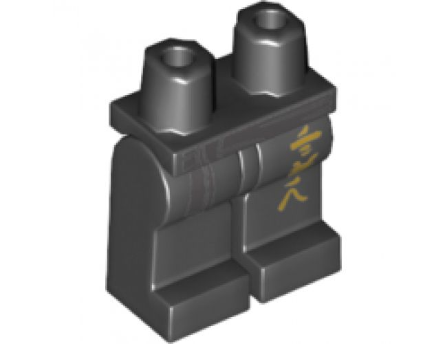 Hips and Legs with Dark Bluish Gray Sash Tied on Right, Gold Ninjago Logogram 'TER' Pattern