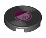 Tile, Round 2 x 2 with Bottom Stud Holder with Vinyl Record with Magenta Label Pattern