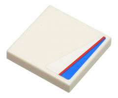 Tile 2 x 2 with Red Line on Blue and White Pattern Model Left Side (Sticker) - Set 8125