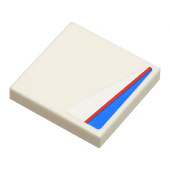 Tile 2 x 2 with Red Line on Blue and White Pattern Model Left Side (Sticker) - Set 8125