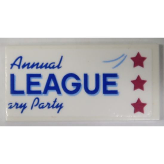 Tile 2 x 4 with Blue 'Annual LEAGUE ary Party' Banner with 3 Magenta Stars Pattern (Sticker) – Set 70919