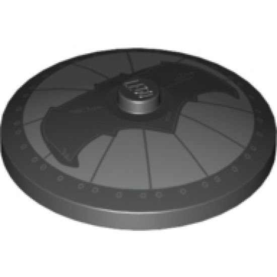 Dish 4 x 4 Inverted (Radar) with Solid Stud with Black Bat on Silver Background Batman Logo (Bat Signal) Pattern