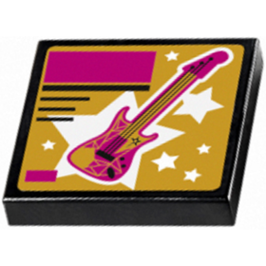 Tile 2 x 2 with Guitar and Stars Pattern (Sticker) - Set 41106