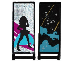 Flag 7 x 3 with Rod with Medium Azure Smoke, Stars and Gold Stripes / Black Female Dancer Silhouette Type 1 Pattern (Stickers) - Set 41105