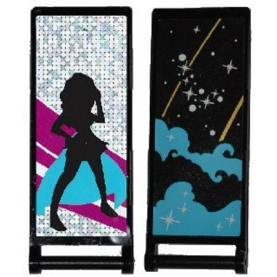 Flag 7 x 3 with Rod with Medium Azure Smoke, Stars and Gold Stripes / Black Female Dancer Silhouette Type 1 Pattern (Stickers) - Set 41105