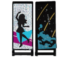 Flag 7 x 3 with Rod with Medium Azure Smoke, Stars and Gold Stripes / Black Female Dancer Silhouette Type 2 Pattern (Stickers) - Set 41105