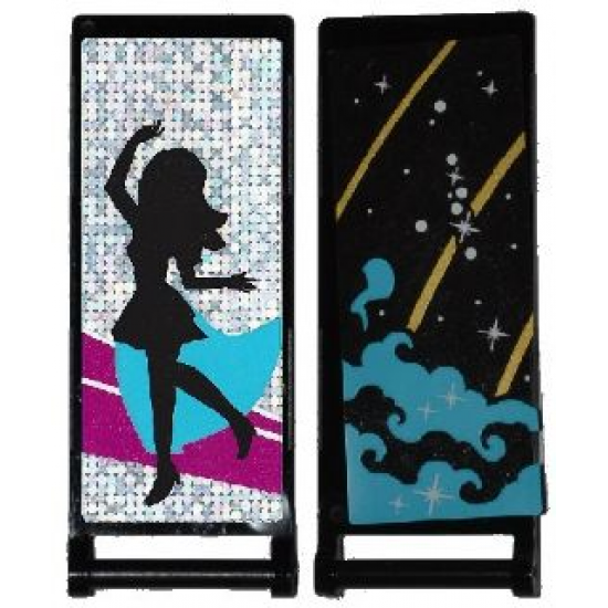 Flag 7 x 3 with Rod with Medium Azure Smoke, Stars and Gold Stripes / Black Female Dancer Silhouette Type 2 Pattern (Stickers) - Set 41105