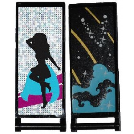 Flag 7 x 3 with Rod with Medium Azure Smoke, Stars and Gold Stripes / Black Female Dancer Silhouette Type 3 Pattern (Stickers) - Set 41105