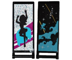 Flag 7 x 3 with Rod with Medium Azure Smoke, Stars and Gold Stripes / Black Female Dancer Silhouette Type 4 Pattern (Stickers) - Set 41105