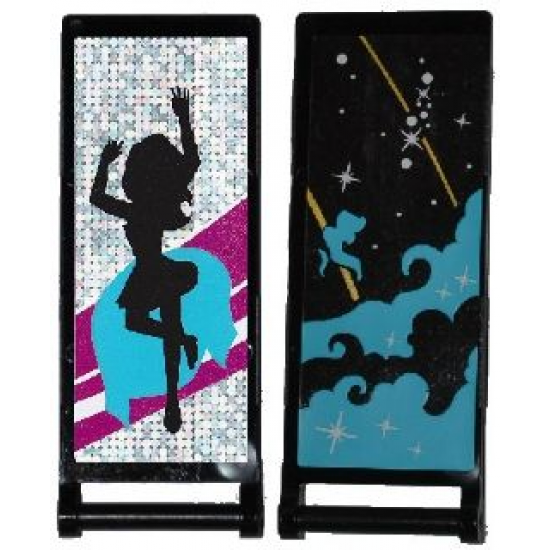 Flag 7 x 3 with Rod with Medium Azure Smoke, Stars and Gold Stripes / Black Female Dancer Silhouette Type 4 Pattern (Stickers) - Set 41105