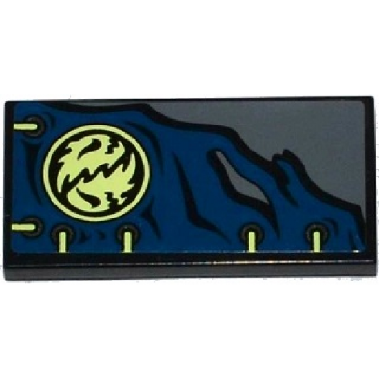 Tile 2 x 4 with Dark Blue Cloth with 6 Eyelets, Ninjago Emblem and Yellowish Green Laces Pattern (Sticker) - Set 70737