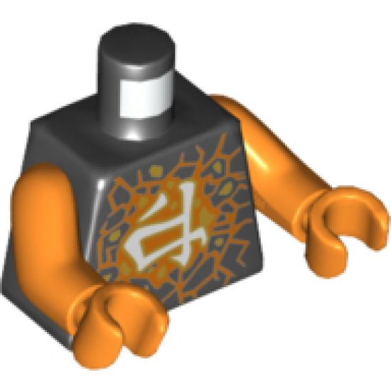 Torso Ninjago Orange Fractures, Gold Rocks and White Ninjago Logogram 'Earth' Pattern / Orange Arms / Orange Hands