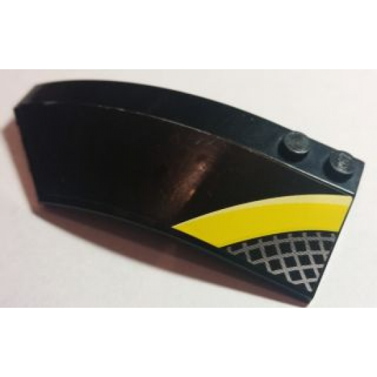 Wedge 8 x 3 x 2 Open Left with Thick Curved Yellow Line and Gray and White Grid Pattern (Sticker) - Set 8166